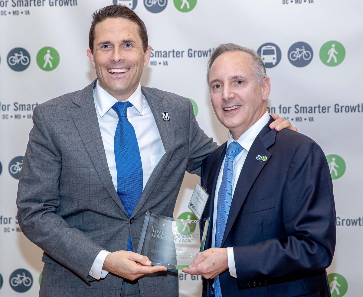wmata's tweet photo. Our very own @wmatagm was honored with the Livable Communities Leadership Award from @betterDCregion last night. Under the leadership of Randy Clarke, Metro is committed to improving Transit-Oriented Development around our stations including housing, retail &amp; more. #wmata https://t.co/OJ2bZh8Tmx