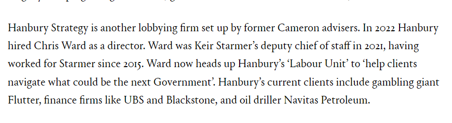 Labour's candidate for Brighton Kemptown, former Starmer adviser Chris Ward, is currently a lobbyist for Hanbury, representing gambling firms and fossil fuel companies. tribunemag.co.uk/2023/12/labour…