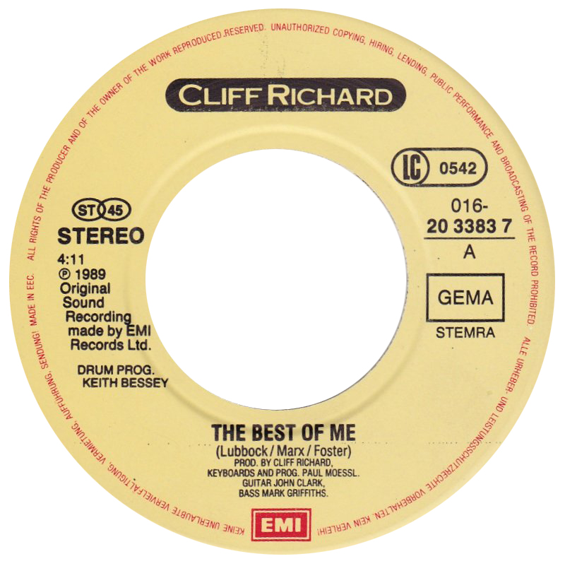 May30,1989 #CliffRichard releases his 100th single 'The Best Of Me' written by David Foster, Jeremy Lubbock and Richard Marx. Richard chose it for his 100th single milestone. The song will debut Jun4 at #2 on UK Singles Chart, his 26th Top3 UK single. The song originally by David