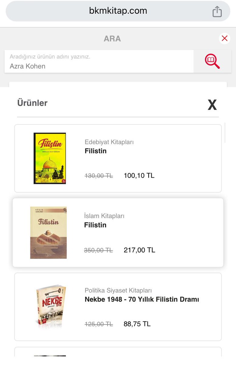 🔴 HABERE BAKIN! 📍İsrail yanlısı açıklaması nedeniyle hedefte olan Azra Kohen'e kötü haber, Kitapyurdu sitesinden Kohen'in kitaplarını kaldırdı, BKM kitapta acayip bişey yapmış, kitap arama kısmına Azra Kohen yazınca Filistin ile ilgili kitaplar çıkıyor,helal olsun👏👏