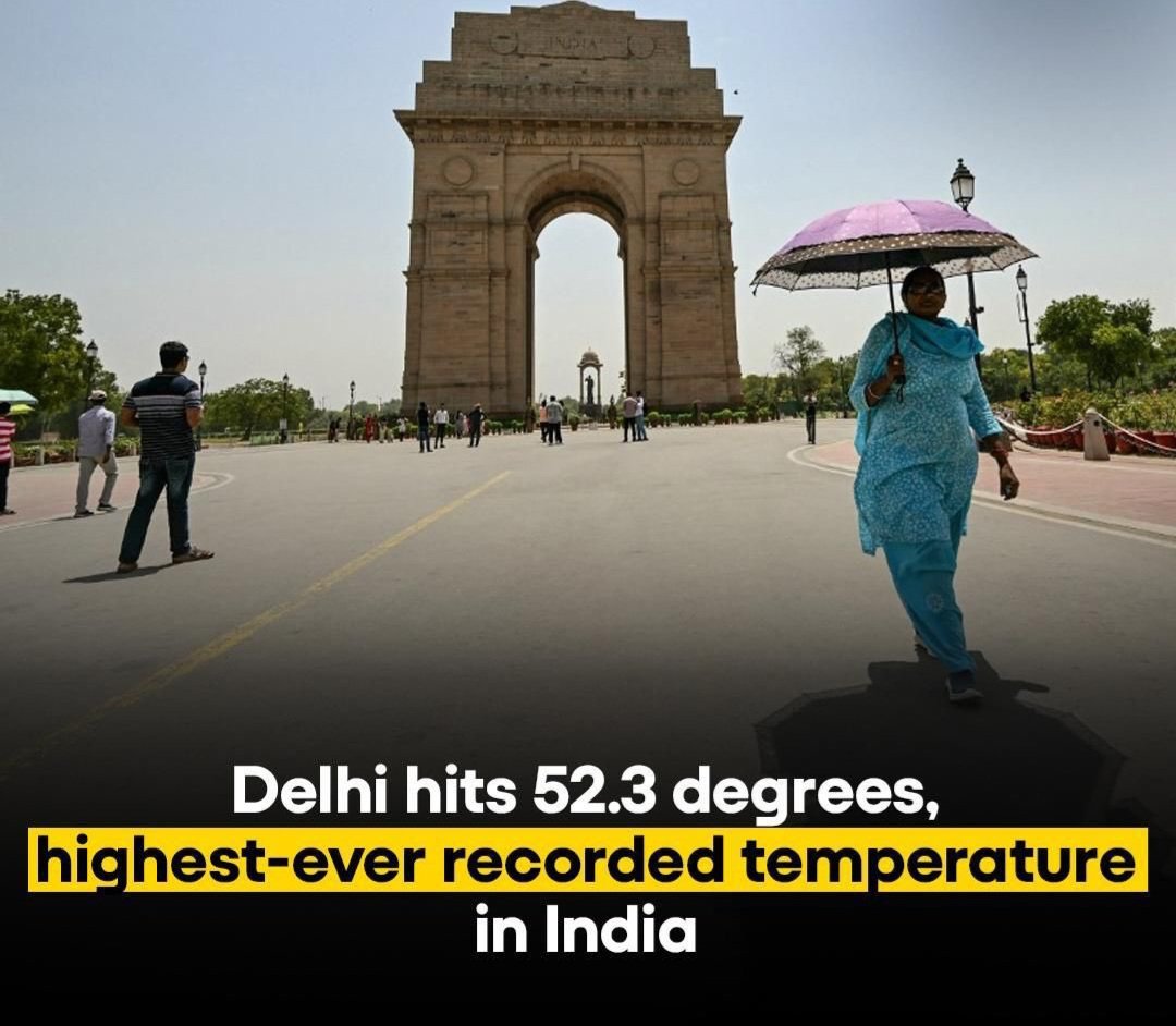 BREAKING - India Capital Delhi Hits 52.3 Degrees, Highest-Ever Recorded Temperature In India The IMD issued a red alert health notice for Delhi, with an estimated population of more than 30 million people. #ClimateChange 🧵