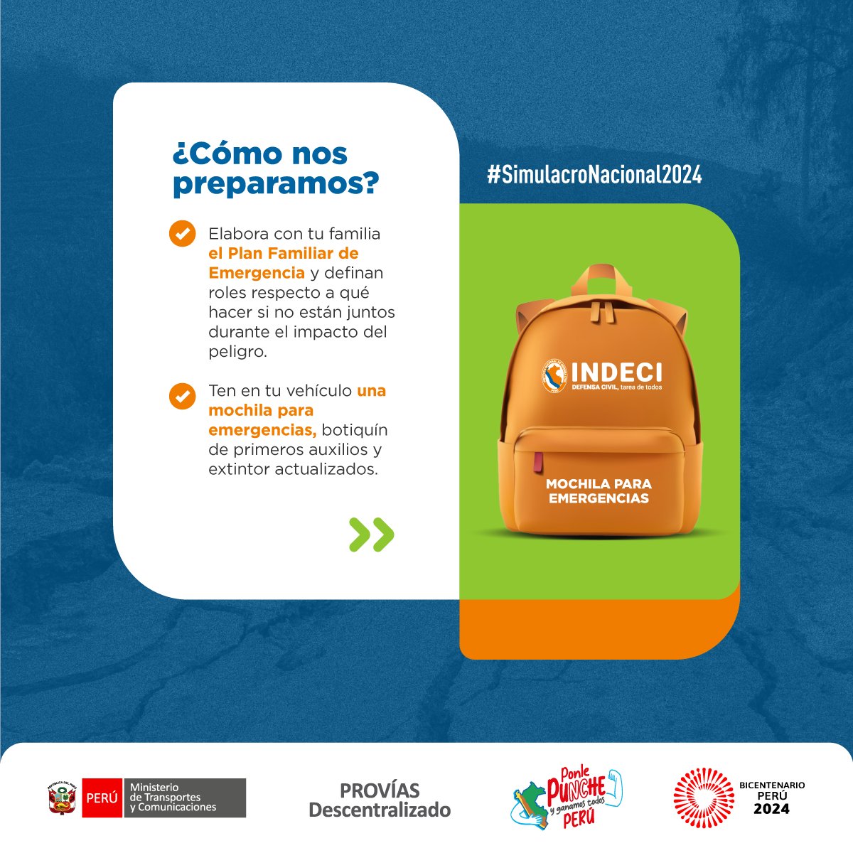 ProviasDes_Pe's tweet photo. ¡Todos nos sumamos al primer #SimulacroNacional2024!

Este 31 de mayo a las 10 a. m. participa y prepárate. Por eso, ¿sabes qué hacer si ocurre un sismo de gran magnitud en caso estés manejando por una carretera?

Conoce cómo actuar en la siguiente gráfica 👇 https://t.co/A4ZjrQ7fKK