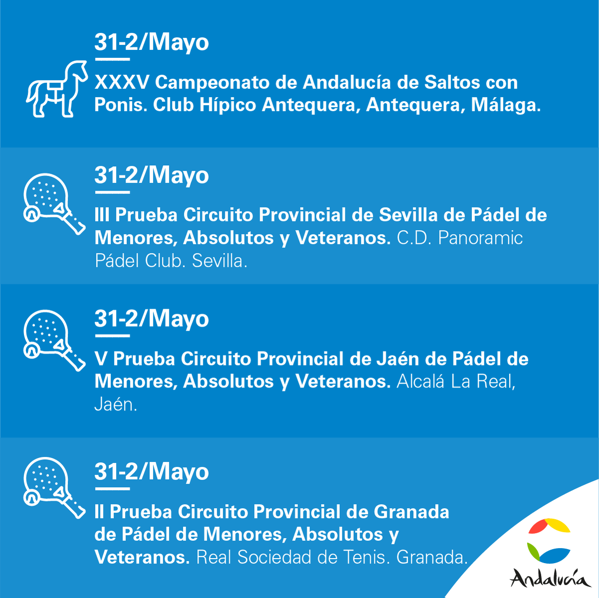 La agenda deportiva viene cargada de actividades para todos👇 ¡Os esperamos! 😊😊 #AndalucíaElLugarDelDeporte #Andalucía [HILO]