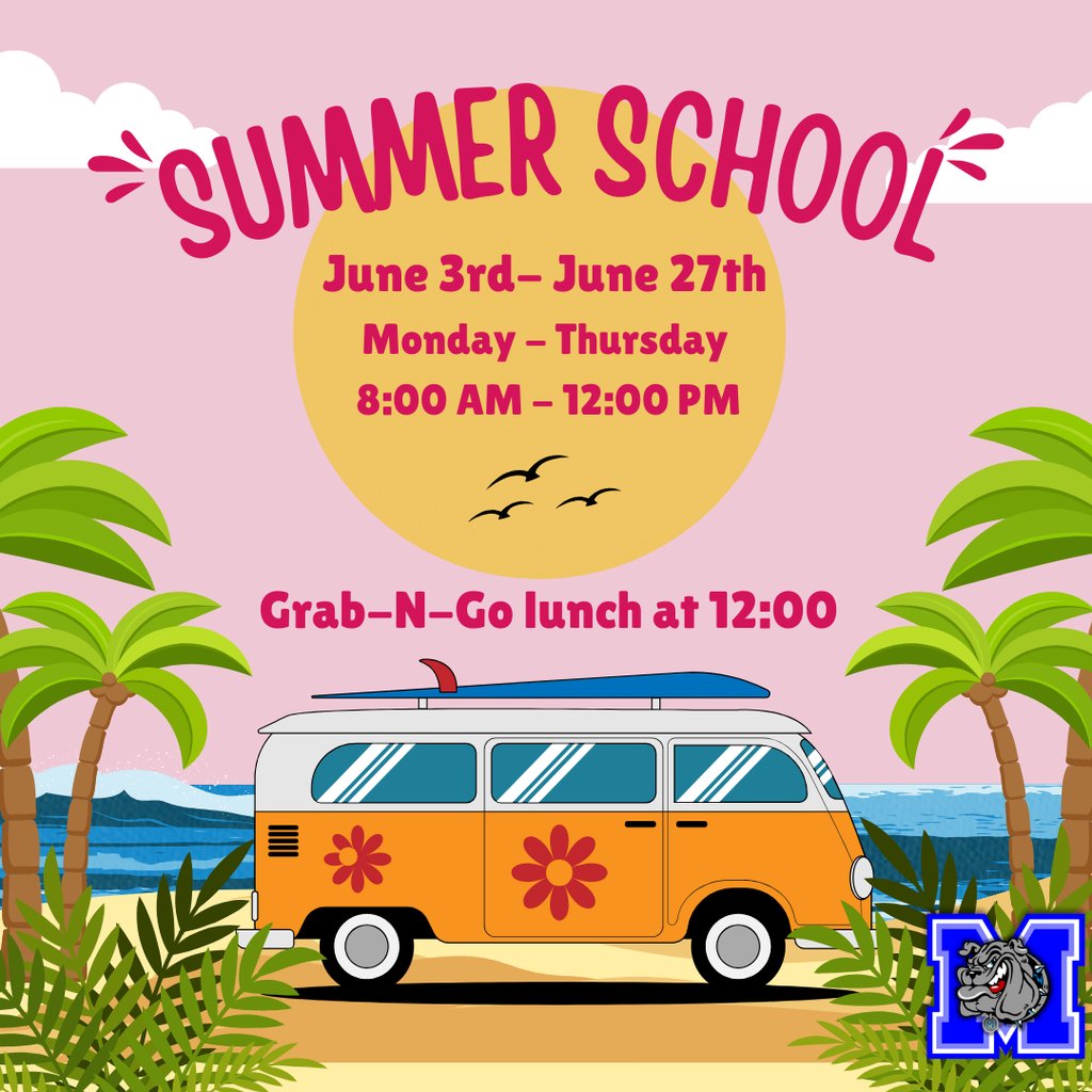 Summer School begins Monday, June 3rd at 8am. Grab-N-Go lunches will be provided, and also available for any child ages 4-18 at 12:00 PM. 

EOC Retest will be June 24th-June 27th, 2024