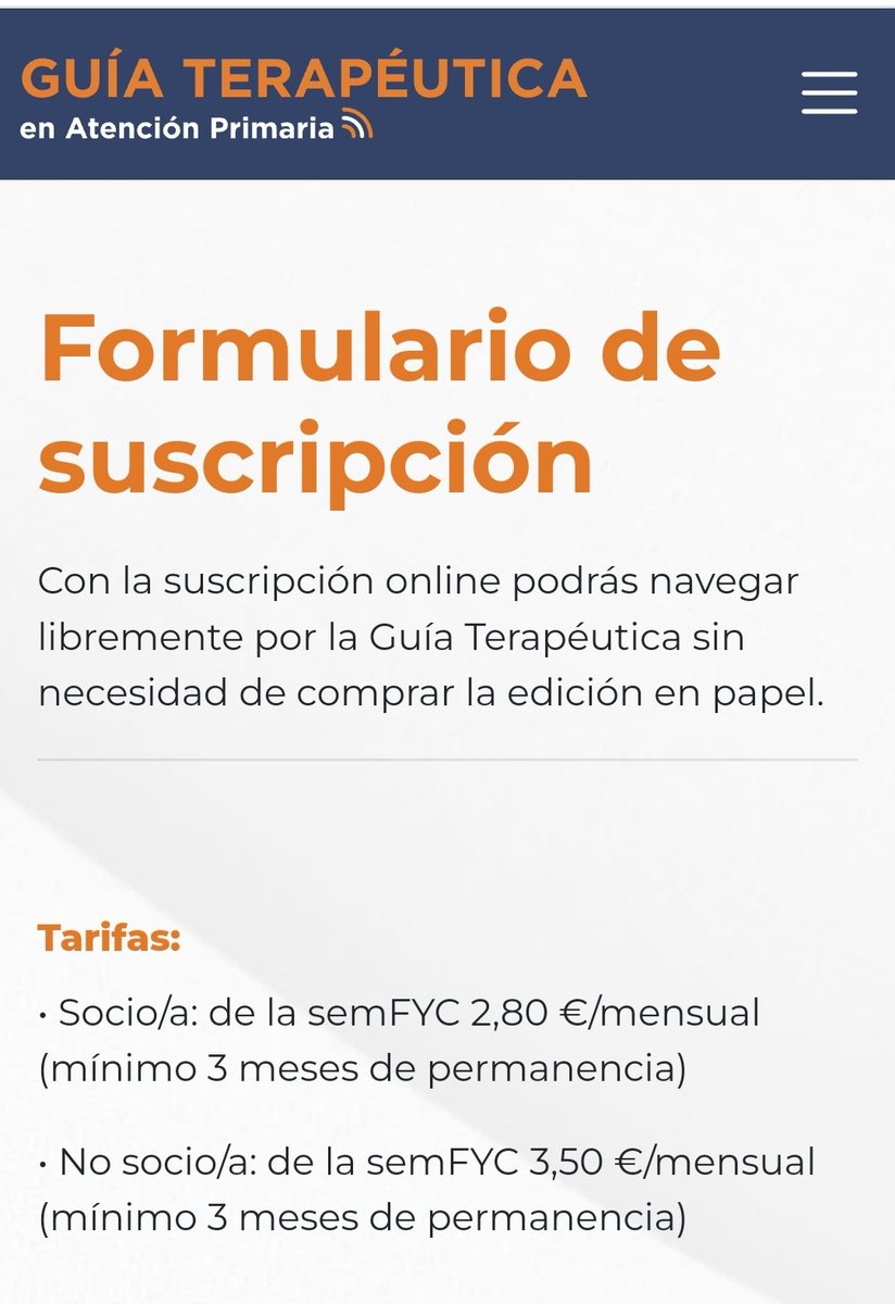 Sobre la Guía Terapéutica semFYC (guiaterapeutica.net): ya se puede comprar el acceso on-line sin necesidad de adquirir la versión en papel. Un adelanto (de accesibilidad, distribución y ecológico). guiaterapeutica.net/suscribete