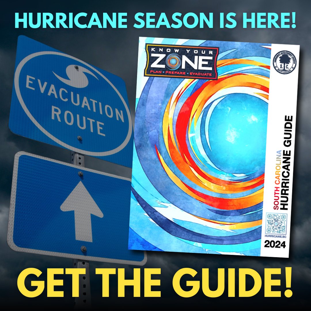 With hurricane season starting tomorrow, now is the time to ensure you and your family are prepared. Get the 2024 SC Hurricane Guide, courtesy of @SCEMD. 

If you prefer digital resources, access hurricane prep & safety tips by visiting hurricane.sc

#knowyourroute