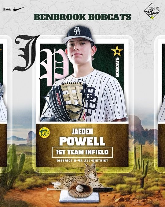 BaseballBobcats's tweet photo. 1st Team Infield and DH:
Going to miss @JaedenPowell17 (nobody digs the ball like this guy does at first base, so effortlessly for this guy) 
Santiago Cruz and @EthanGonzales_1 will be back next year! https://t.co/e0Ulu78DhM