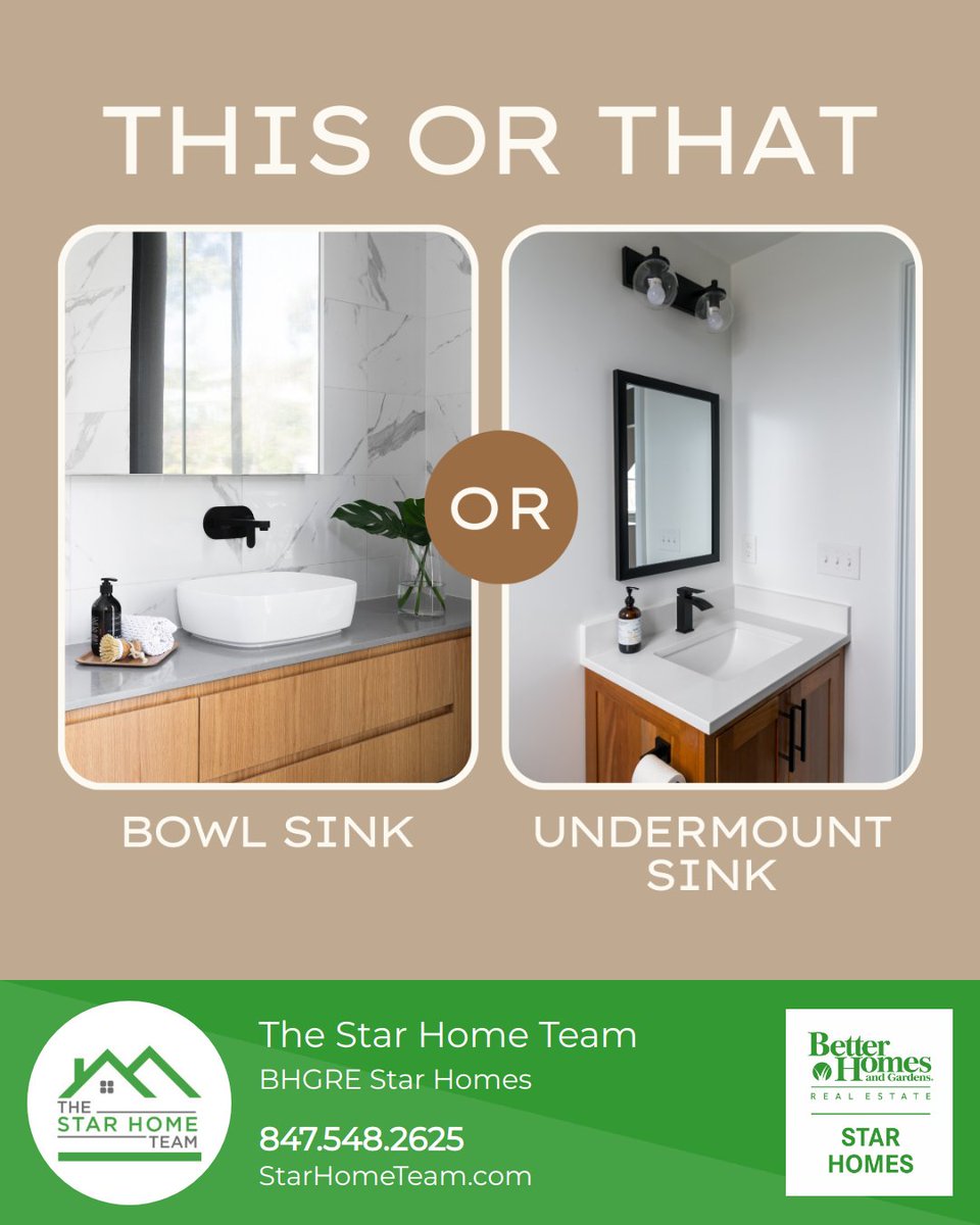 Transform your bathroom with the perfect sink: bold bowl for a statement or seamless under-mount for timeless elegance. What's your choice? 

#bathroomdesign #luxuryliving #homespa #contemporarydesign #timelessstyle #bhgrestarhomes #TheStarHomeTeam