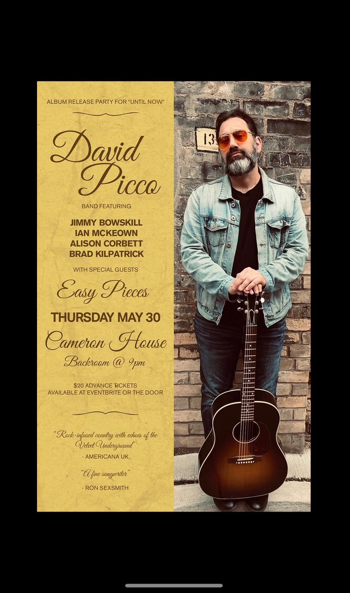 Toronto friends!! Check out <a href="/DavidPicco1/">@DavidPicco1</a>’s album release tonight at <a href="/TheCameronHouse/">Cameron House</a>, 9pm in the Back Room, 408 Queen St West.

📲 thecameron.com/events/david-p…