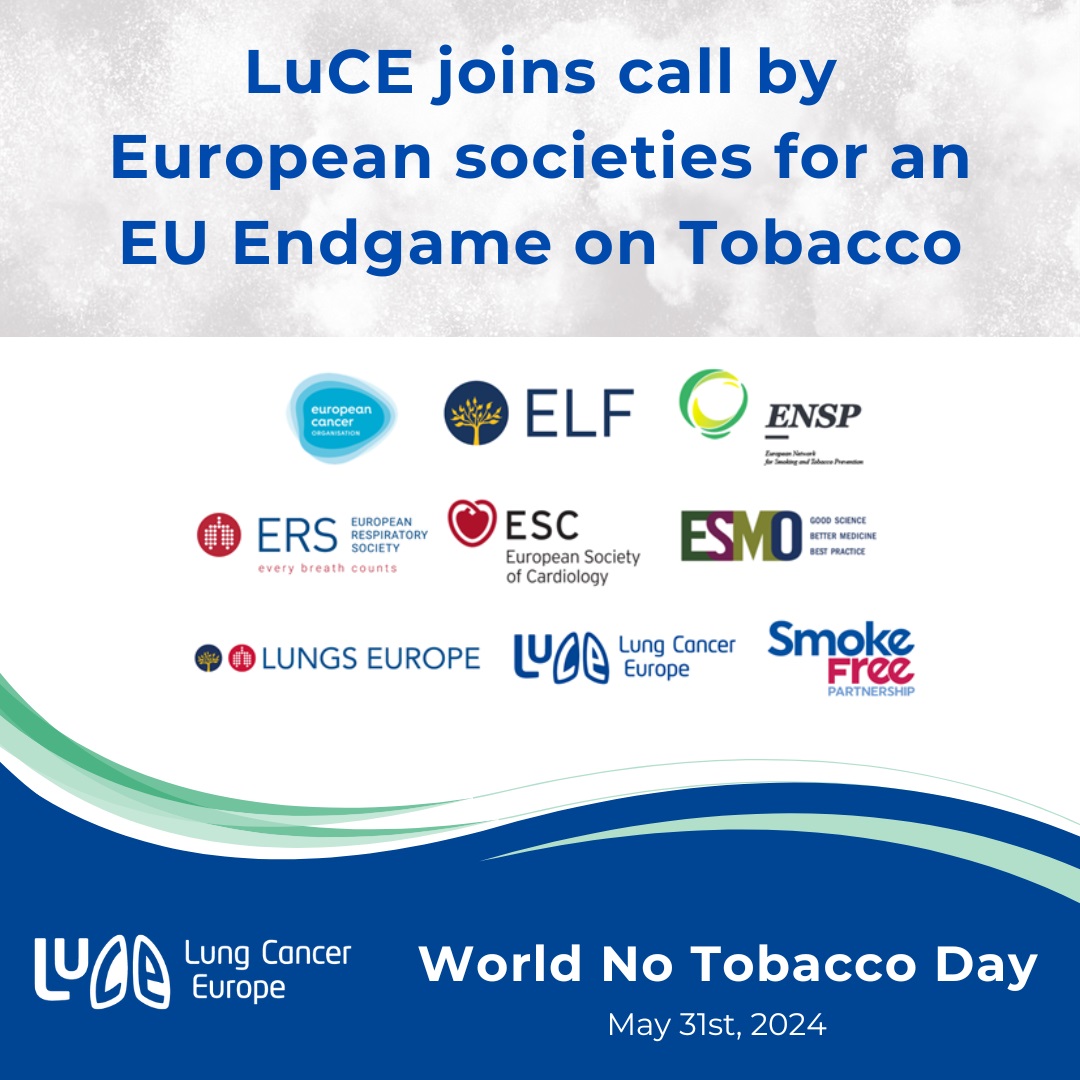 Ahead of #WorldNoTobaccoDay on May 31st, Lung Cancer Europe has joined with European scientific, healthcare professional and other civil society organisations to demand an EU 'Endgame on Tobacco'. Details here: bit.ly/4bJ8OTB #TobaccoExposed #WorldNoTobaccoDay2024 #WNTD