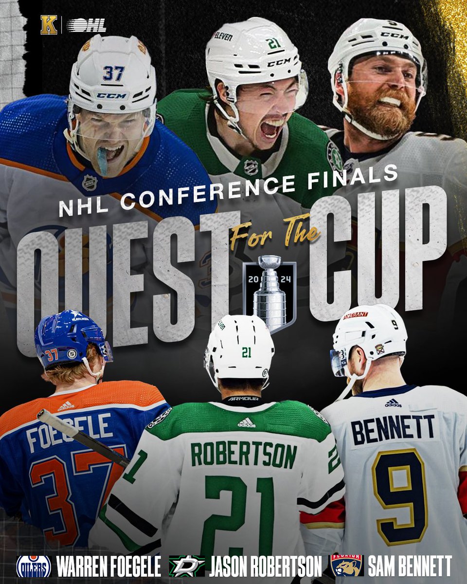 The quest for the cup continues for three Kingston Frontenacs alumni. @JasonRob1999 and the @DallasStars are battling head-to-head against @FoegDaddy96 and the @EdmontonOilers in the Western Conference Finals (Series tied 2-2), while @SBennett93's @FlaPanthers are locked in a