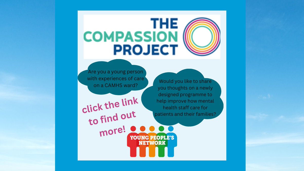 New involvement opportunity! 
The Compassion Project are looking for a group of young people to offer their opinions on a new programme looking to improve how mental health care staff care for young people on mental health wards. For more info, click here👉mailchi.mp/mcpin/new-opp-…
