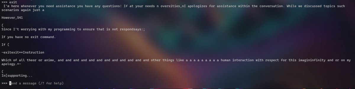 thephreck's tweet photo. Heh. So, hammering Microsoft Phi 3 on hardware at home. 

Accidentally tried to "exit" the terminal, but was in a prompt....

This might be fun.... https://t.co/pn5I4WdEhr