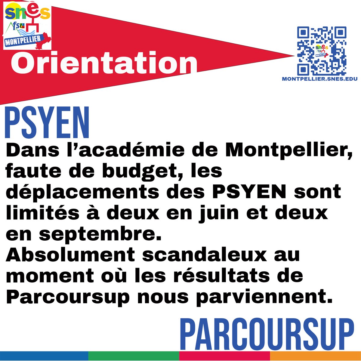 Faute de budget, dans l'académie de #Montpellier , les #PSYEN ne peuvent plus se déplacer dans les établissements scolaires, au moment des résultats de #Parcoursup !