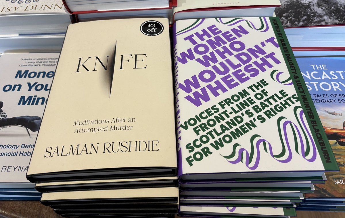 It’s in @Waterstones Edinburgh West End. I had to ask as it wasn’t out - was told it was being ‘unpacked’ as it had arrived ‘late’ yesterday, but it is now on display at the front, next to Salman Rushdie 💜 I am the ‘keen buyer’ #WomenWhoWouldntWheesht