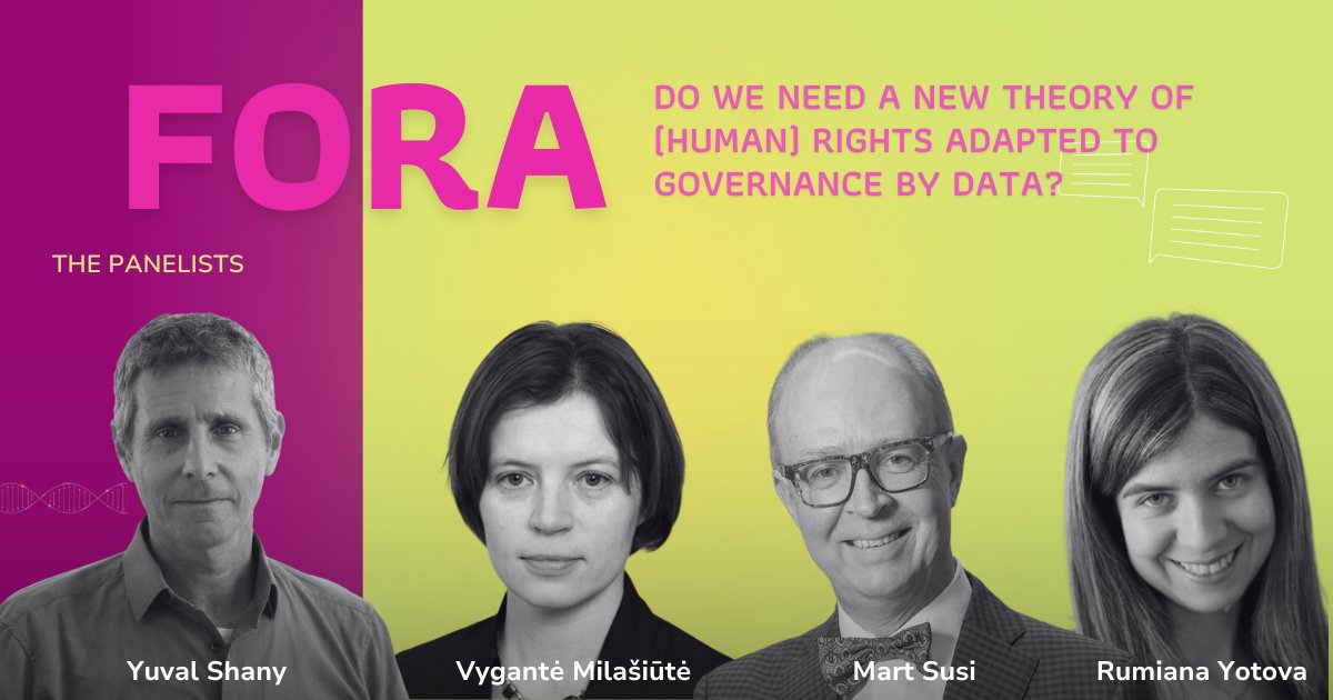 The second fora of #ESIL2024Vilnius will discuss do we need a new theory of (human) rights adapted to governance by data? What is the role of human rights in the digital era?

We will discuss this topic with Vygantė Milašiūtė, @yuvalshany1, Mart Susi and Rumiana Yotova.