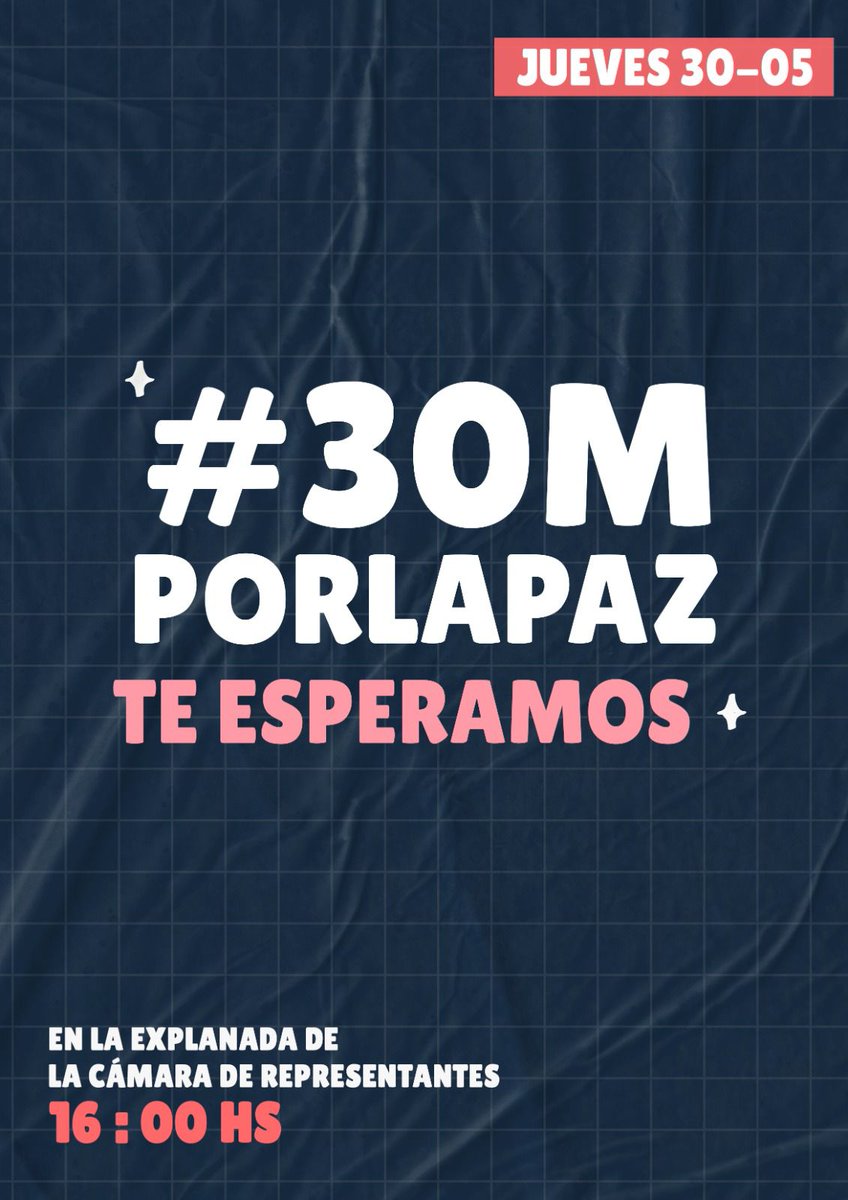 ENCUENTRO POR LA PAZ • 

Hoy, a partir de las 16 hs. en la explanada de la Cámara de Representantes. #30Mporlapaz