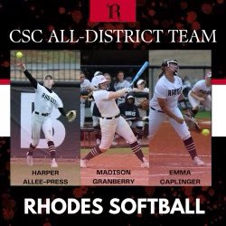 Rhodes Softball had 3 earn the prestigious CSC All-District team! Congrats ladies - your hard work in the classroom is showing!!! 
#studentathlete #studentfirst #burntheships #builtdiiiferent