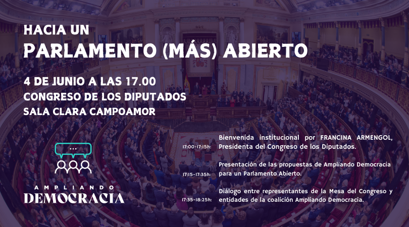 El clima de desafección y desconfianza junto con la apuesta de España por el Gobierno Abierto nos sitúa ante una coyuntura única para apostar por un Parlamento más abierto, transparente y participativo. Lo abordaremos este 4-J en el Congreso. Apúntate: forms.gle/h9wDhneEw3hDz9…