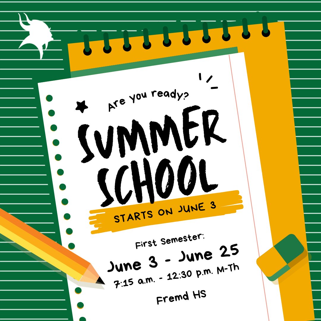 Summer school adventures await! 🌞📚 Vikings, Summer School begins this Monday, June 3, 2024. For a full schedule including days off, check out the school calendar on the FHS website. Get ready to be #MightyBraveBold! #FHSSpirit