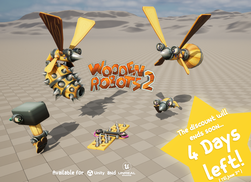 DjingareyArt's tweet photo. Hey People !
The launch #discount of the #WoodenRobots2 package will ends soon...

For #UnrealEnginev ↙️
https://t.co/LzDft6aBug

For #Unity ↙️
https://t.co/xGEcSvywk8

#indiegame #cartoon #wooden #robot #gameasset https://t.co/KXHanE1CGd