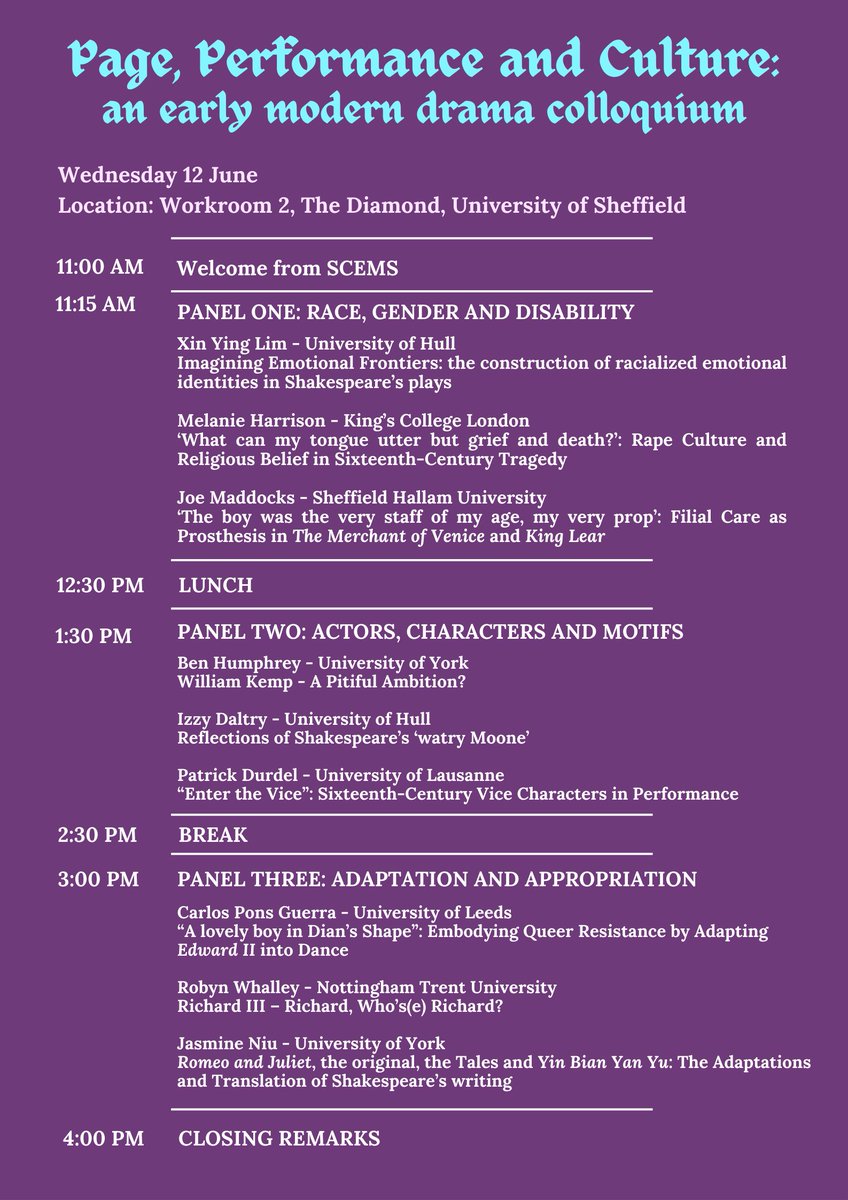 Tom Rutter (@obscure_drama) on Twitter photo Check out the lineup for 'Page, Performance and Culture' <a href="/SheffieldCEMS/">SCEMS is on Bluesky @sheffieldcems.bsky.social</a> on 12 June! To register as an attendee (in person or online) go to forms.gle/5Lt35mTjmRCMYp… by Friday 5 June. Thanks to <a href="/BSAShakespeare/">British Shakespeare Association</a> for providing funding. Check out the lineup for 'Page, Performance and Culture' <a href="/SheffieldCEMS/">SCEMS is on Bluesky @sheffieldcems.bsky.social</a> on 12 June! To register as an attendee (in person or online) go to forms.gle/5Lt35mTjmRCMYp… by Friday 5 June. Thanks to <a href="/BSAShakespeare/">British Shakespeare Association</a> for providing funding.