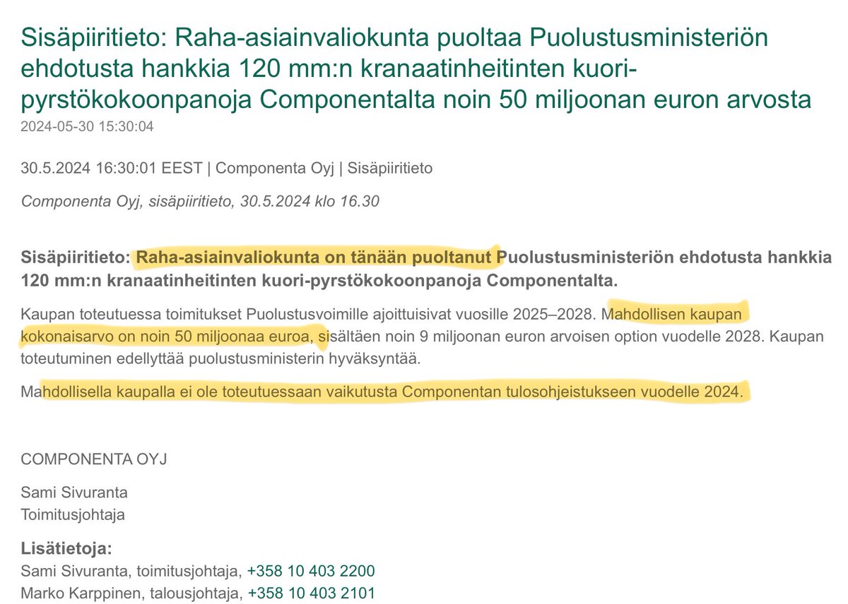 zijoittaja's tweet photo. #Componenta se on meidän uus NATO-osake…paitsi, että ei vaikuta kuluvan vuoden näkymiin. Mutta mahdollinen tilaus onkin vuosille 2025-28.
📈 +13% nyt. https://t.co/DxPetE7f0t