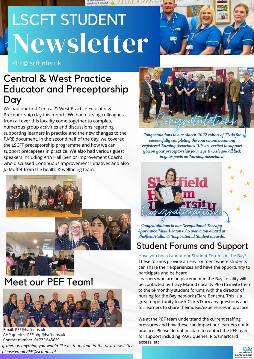 LSCFT Practice Education Facilitation (PEF) Team (@pefteamlscft) on Twitter photo Today we released the <a href="/WeAreLSCFT/">Lancashire & South Cumbria NHS Foundation Trust</a> Student Newsletter for May🗞️💙We have sent this out to hundreds of learners today and look forward to hearing what you think☺️Happy reading! <a href="/UCLanMH/">UCLan Mental Health</a> <a href="/EHU_FHSCM/">EHU | Faculty of Health, Social Care & Medicine</a> <a href="/GoalsOlivers/">OliversLifeGoals</a> <a href="/ChrisOliverNHS/">Chris Oliver</a> <a href="/Shahana_RMN/">Shahana</a> <a href="/hashtag_natalie/">hashtag_natalie</a> @meredithOTx @Pamthepef Today we released the <a href="/WeAreLSCFT/">Lancashire & South Cumbria NHS Foundation Trust</a> Student Newsletter for May🗞️💙We have sent this out to hundreds of learners today and look forward to hearing what you think☺️Happy reading! <a href="/UCLanMH/">UCLan Mental Health</a> <a href="/EHU_FHSCM/">EHU | Faculty of Health, Social Care & Medicine</a> <a href="/GoalsOlivers/">OliversLifeGoals</a> <a href="/ChrisOliverNHS/">Chris Oliver</a> <a href="/Shahana_RMN/">Shahana</a> <a href="/hashtag_natalie/">hashtag_natalie</a> @meredithOTx @Pamthepef