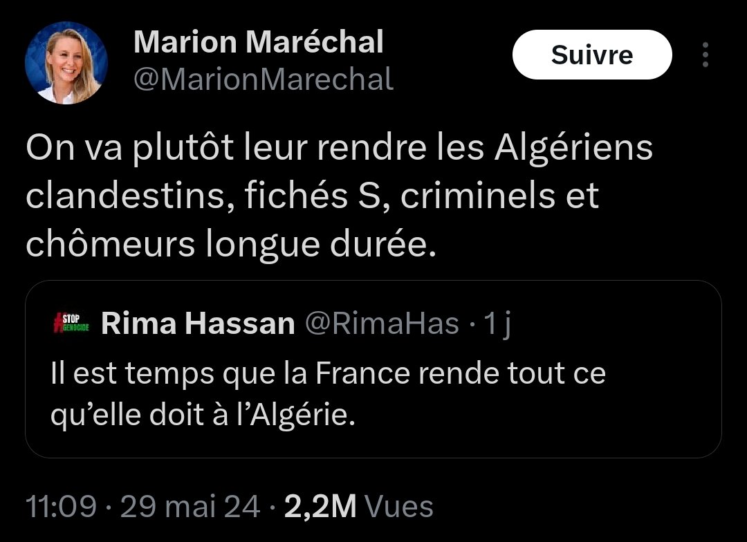 Le vrai visage du parti @lesRepublicains. Cela nécessite des explications, et vite. Les messages racistes et haineux n'ont absolument pas leur place ni ici, ni ailleurs. Pour preuve, c'est quasiment le même tweet, au mot près, que celui de Marion Maréchal Le Pen. À vomir.