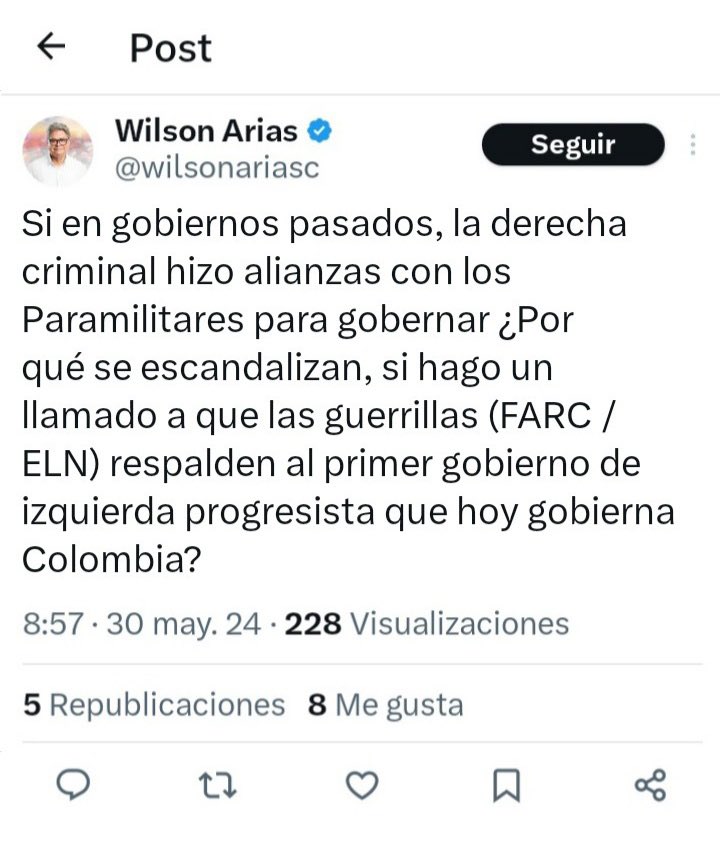 MiguelPoloP's tweet photo. Un Congresista de la República haciendo un llamado a las guerrillas para que apoyen al gobierno. Esto es algo criminal y sin precedentes. Hago un llamado a la @PGN_COL para que tomé acciones frente a esta promoción del terrorismo, esto no puede quedar impune. ¡Vergonzoso para la democracia! 

Lo público y lo elimino
