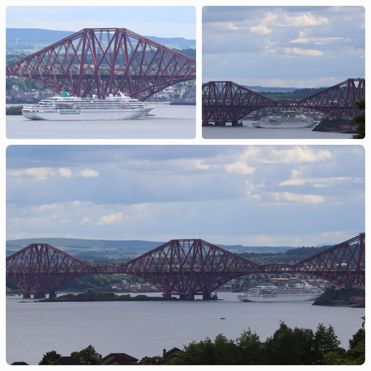 Lovely day to watch the MS Amadea arriving into Rosyth sailing under the iconic Forth Bridge. @TheForthBridges #cruiseshipseason #viewsfromfife