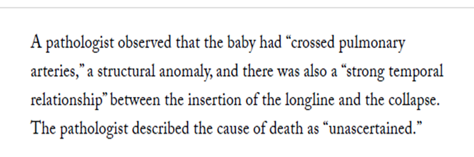 The NYer states Baby A had crossed pulmonary arteries, a rare condition which even Letby's defence did not claim. There is zero evidence to support this assertion or any heart defect. His PM certainly showed no such defect.  
Prove me wrong.
@rachelaviv @richardgill #lucyletby