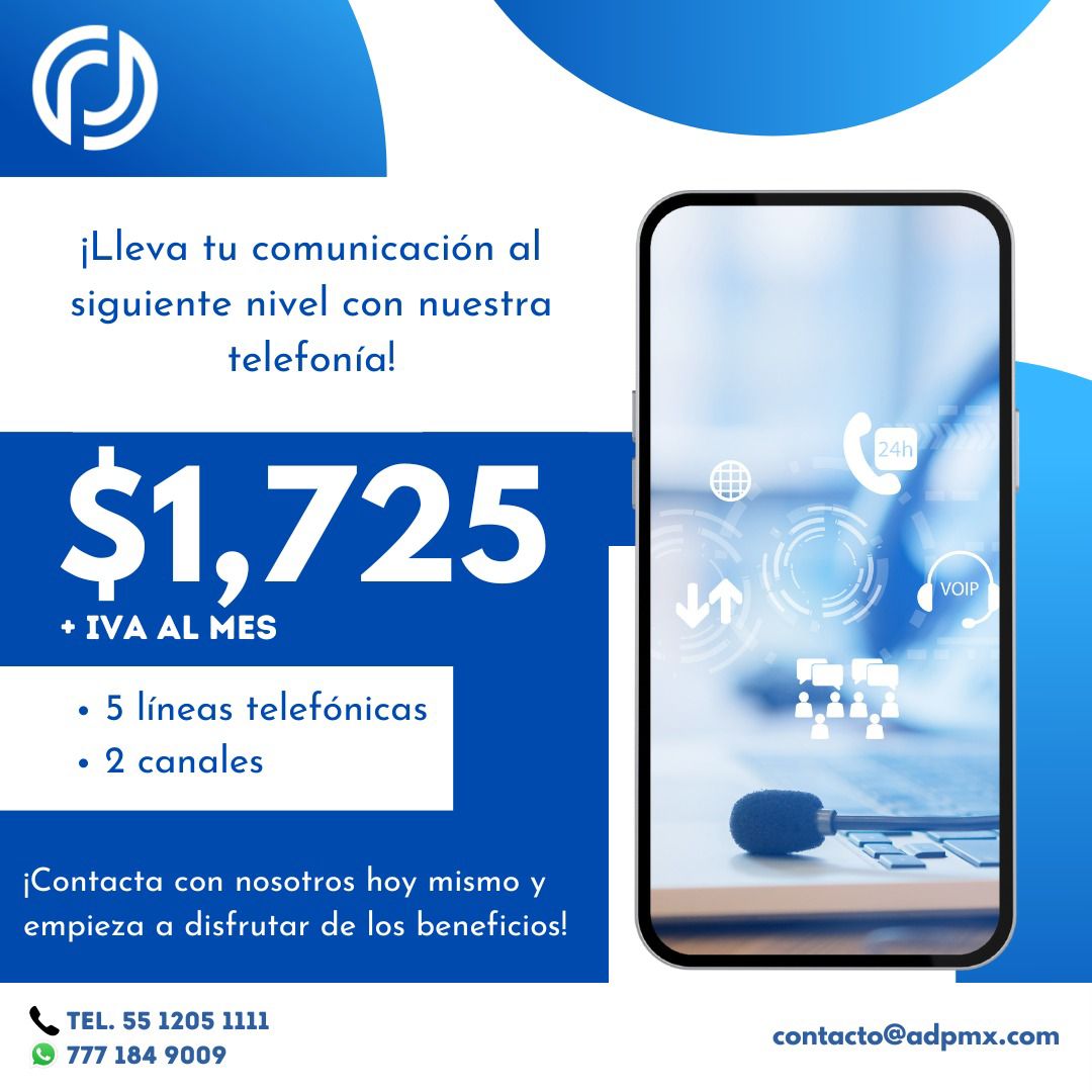 ADPMx_'s tweet photo. ¿Estás buscando una forma eficiente de gestionar las comunicaciones de tu empresa? 
.
✅ 5 líneas telefónicas
✅ 2 canales
.
💬 Contáctanos hoy mismo para más información
.
https://t.co/IfksRpA2ne https://t.co/syQXHbn7ZG