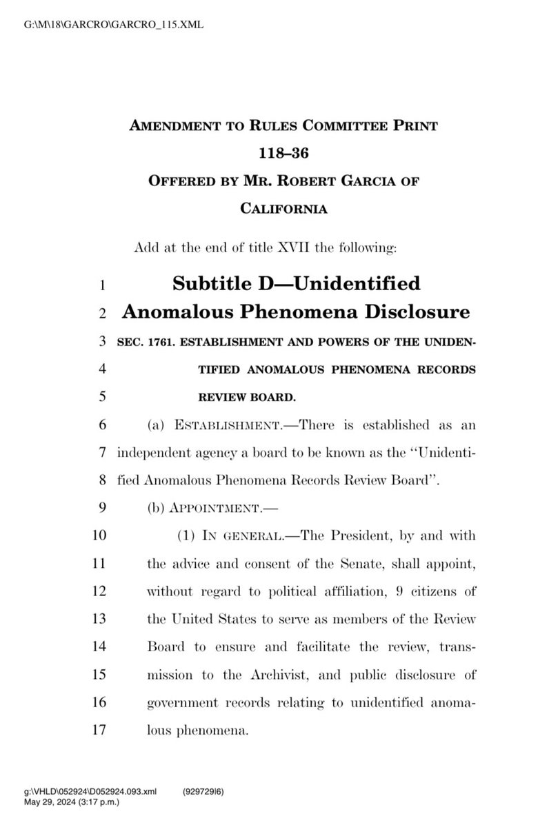 We have our first UAPDA 2.0 language proposal. Let’s goooo…! 💪 looking forward to seeing the Senate proposals here, but it’s way encouraging seeing it come from a different place initially. Pushing in the same direction…! Read the full document here: amendments-rules.house.gov/amendments/GAR…