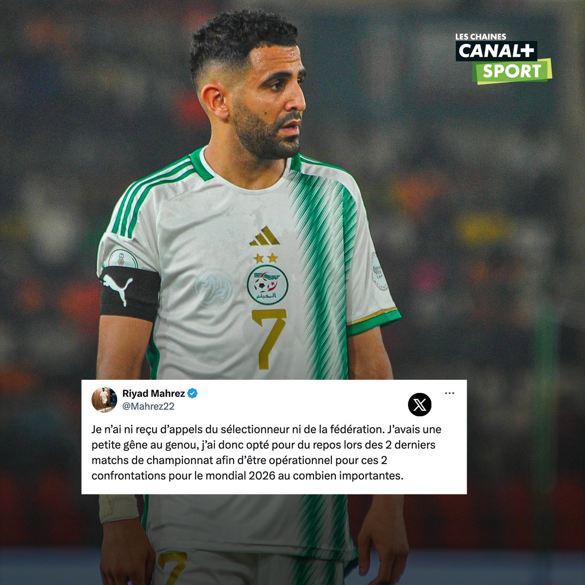 🗣 'Cela me tenait à cœur d’être présent, je respecte évidemment le choix du sélectionneur mais je prends acte de cette décision'. Riyad Mahrez 🇩🇿 désapprouve sa non convocation en équipe nationale. Le fennec a-t-il des chances de revenir en équipe nationale après sa CAN ratée ?