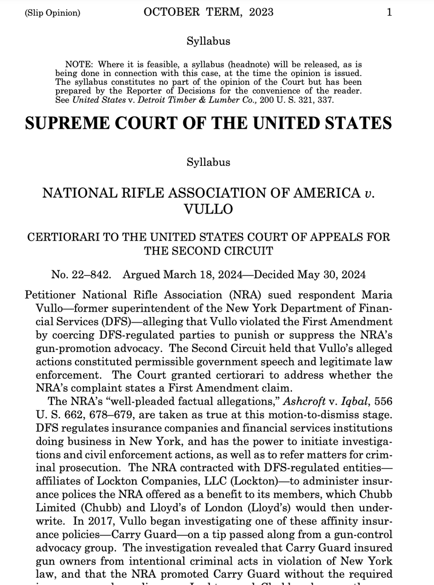 Huge win for our Free Speech rights at SCOTUS this AM where the court ruled unanimously that a NY government official violated the free speech rights of the NRA when it pressured businesses to cut ties with the group. @AFPfoundation was a party to the case. See our brief here: