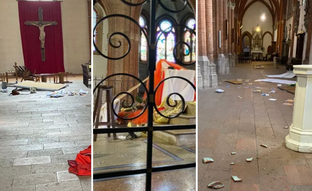 F_Desouche's tweet photo. Acte anti-chrétien à Toulouse : l'église du quartier Faubourg-Bonnefoy vandalisée ; plusieurs objets renversés et cassés, autel endommagé…
 https://t.co/x6SlhH4WZI https://t.co/8JQpAUYMfV