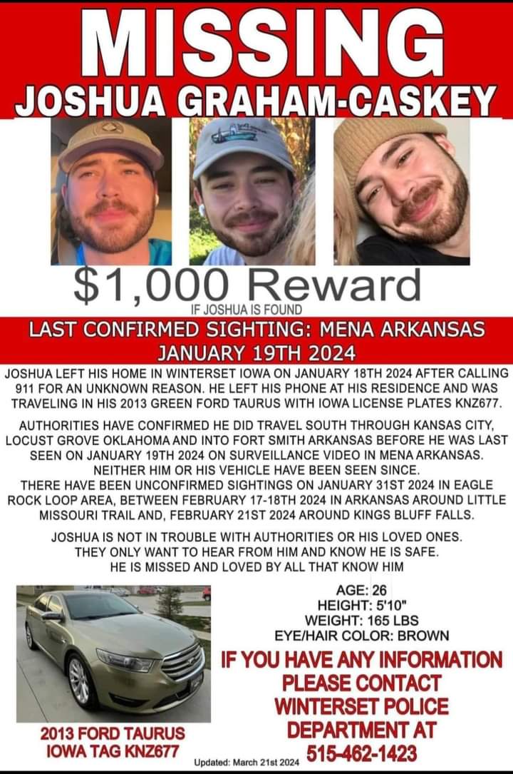 Can you please cover this? He's been missing since January. He got up one morning, left his phone and drove off. There is video of him at a convenience store. @LordanArts covered this a week ago. This needs more attention. #joshuagrahamcaskey @PAULANEALMOONEY