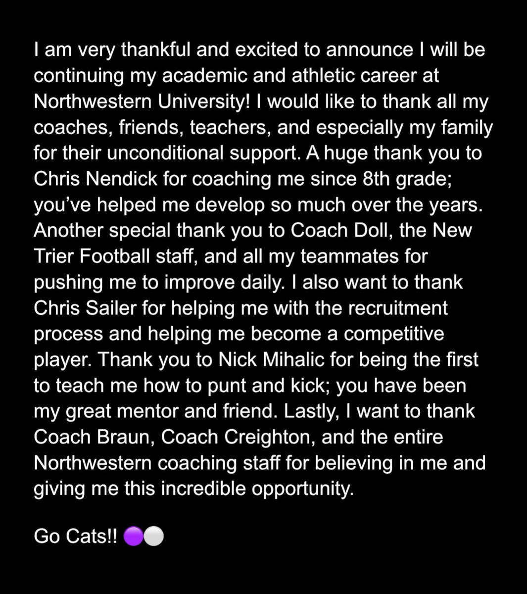 Nikola “Niki” Dugandzic (@nikoladugandz06) on Twitter photo 100% Committed!! <a href="/DavidBraunFB/">David Braun</a> <a href="/Creightp/">Paul Creighton</a> <a href="/CoachZOpsal/">Zach Opsal</a> <a href="/NUFBFamily/">Northwestern Football</a> #GoCats 🟣⚪️ 100% Committed!! <a href="/DavidBraunFB/">David Braun</a> <a href="/Creightp/">Paul Creighton</a> <a href="/CoachZOpsal/">Zach Opsal</a> <a href="/NUFBFamily/">Northwestern Football</a> #GoCats 🟣⚪️