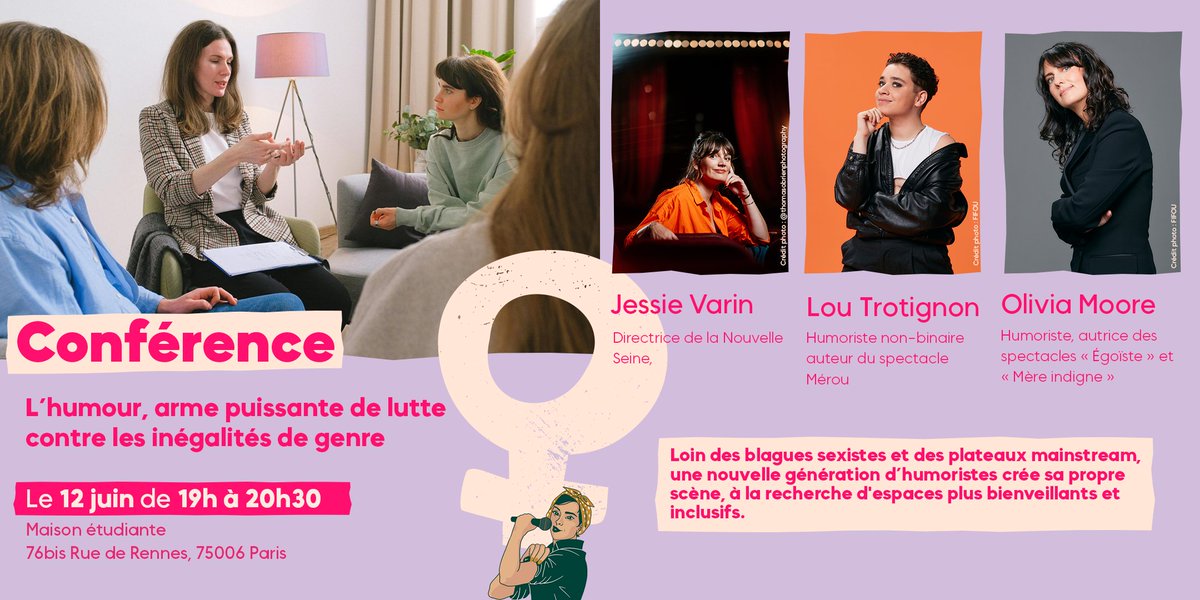 🎤 Conférence : L’humour, arme puissante de lutte contre les inégalités de genre

📍 Lieu : 76bis rue de Rennes, 75006 Paris
🕒 Heure : De 19H00 à 20H30
📅 Date : Mercredi 12 juin

Plus d'infos : maison-etudiante.paris/events/confere…