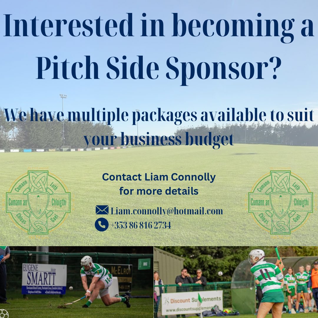 Round Tower GAA Club - Cumann an Chloigthí CLG (@roundtowers) on Twitter photo Would you like to have some pitch side hoarding around our senior pitch in Monastery Road.
If you are interested, or want to learn more about the advertising opportunities available in Round Towers, contact Liam below.
📞 +353 86 816 2734
📧 Liam.connolly@hotmail.com Would you like to have some pitch side hoarding around our senior pitch in Monastery Road.
If you are interested, or want to learn more about the advertising opportunities available in Round Towers, contact Liam below.
📞 +353 86 816 2734
📧 Liam.connolly@hotmail.com