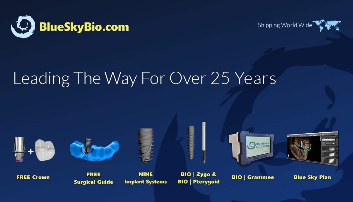 BlueSkyBioLLC's tweet photo. Blue Sky Bio - Leading The Way For Over 25 Years
https://t.co/O9FFrFMa8K
#blueskybio #dentalproducts #digitaldentistry #implantology #blueskyplan #biogrammee #implantsystem #surgicalguide https://t.co/bvP2aY7eb6