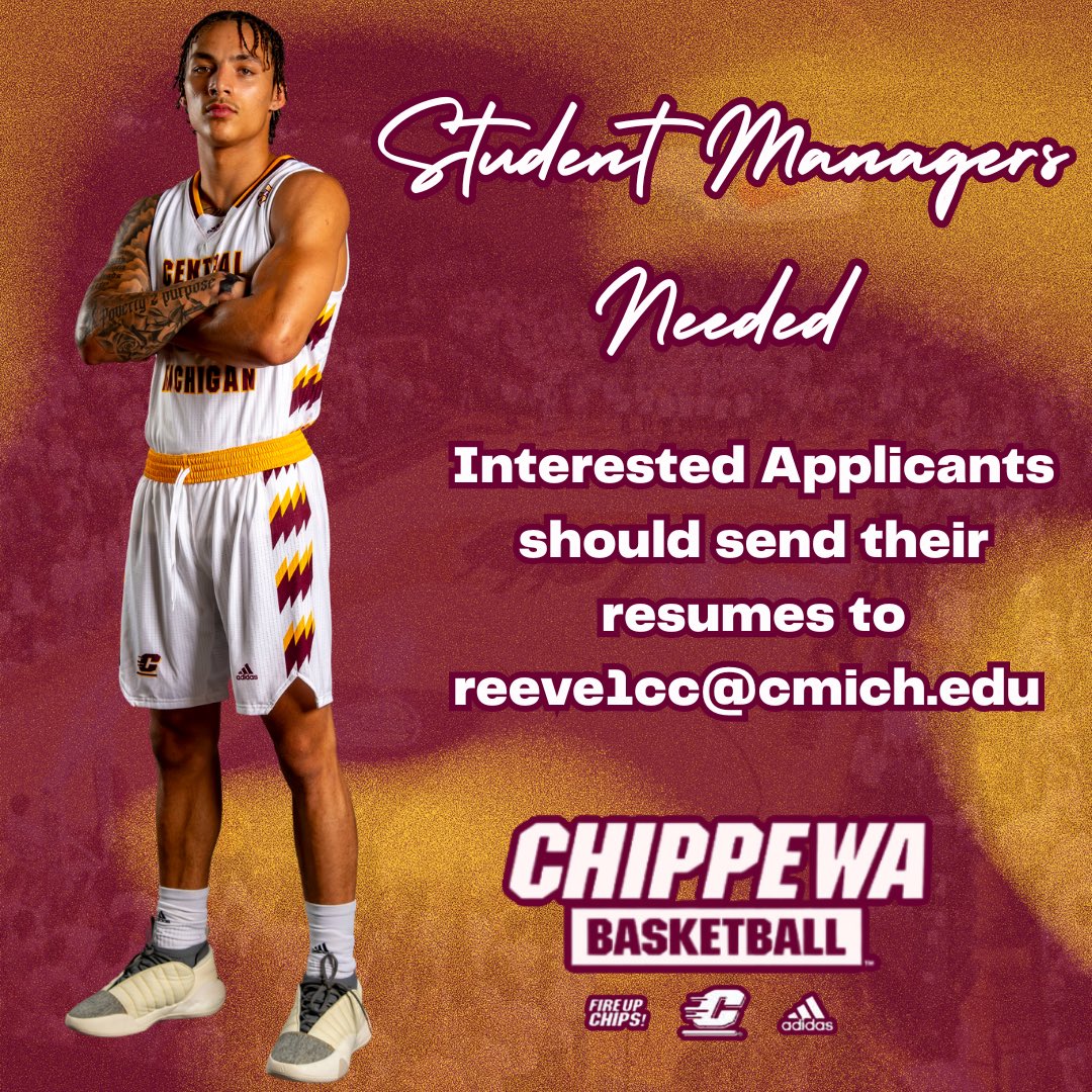 ‼️Attention CMU Students‼️ We are looking for student managers for the 2024-2025 season. If you are interested in an opportunity to work with @CMUMensBBall now is your chance! #FireUpChips🔥⬆️🏀