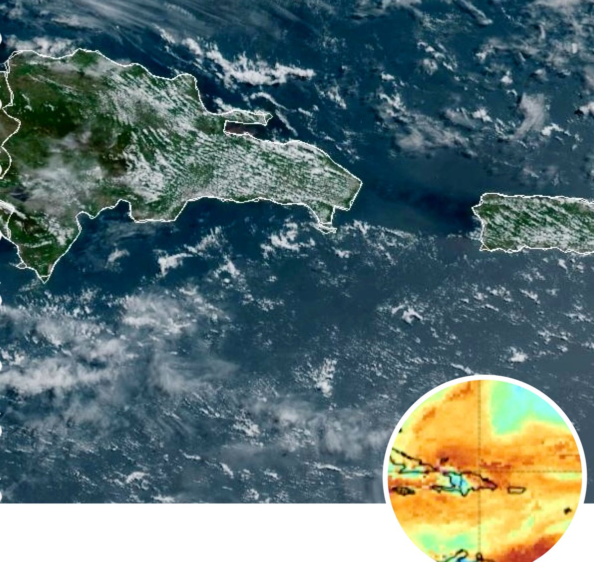 Jueves 30 de mayo: “Corpus Christi” festivo en RD🇩🇴. La mañana transcurre con nubes dispersas sobre gran parte de la geografía nacional, en la tarde se incrementan las precipitaciones hacia provincias de las regiones noroeste y noreste. Debido al contenido de humedad existente.