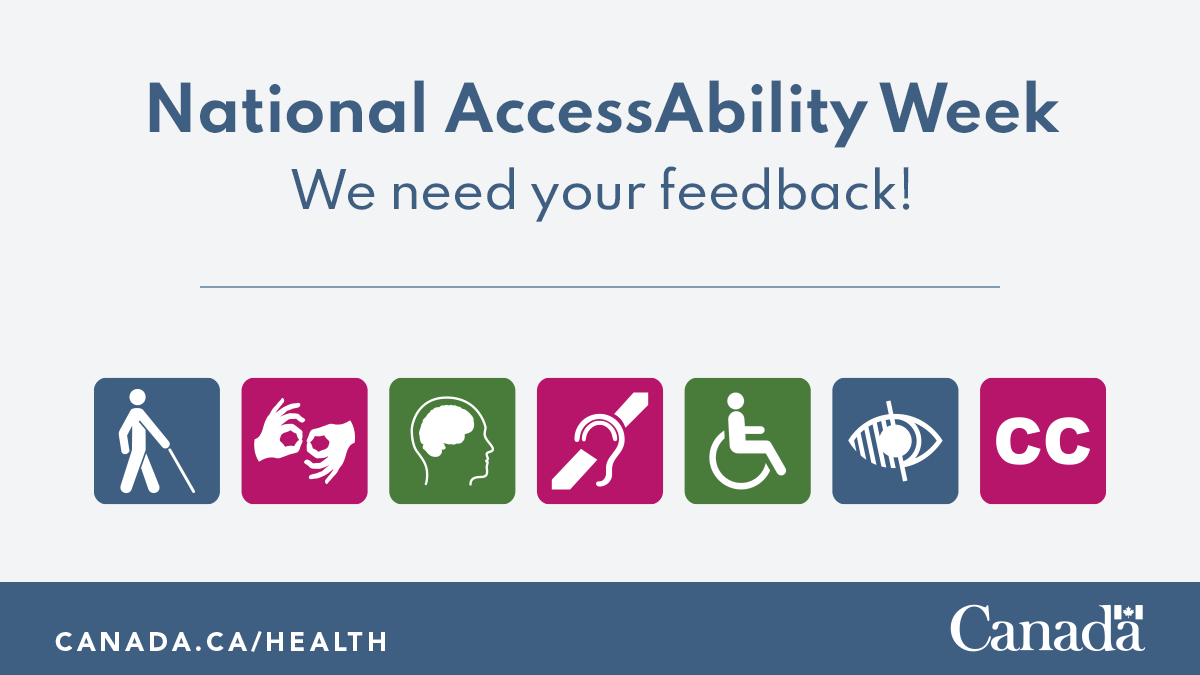 The Public Health Agency of Canada wants to ensure its programs and services are accessible and align with the needs of persons with disabilities. You are encouraged to share your feedback with us! ow.ly/X6z350RTXRE #NationalAccessAbilityWeek