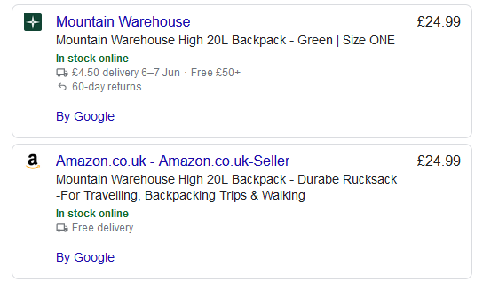 TheUmpteenth's tweet photo. Hey @MountainWHouse, I really want to buy direct from you, but you're going to charge me delivery, and if I buy through amazon, they'll deliver free. 
I'm not sure what to do about it, but I guess you get paid either way? What's Bezo's cut on a 25 quid rucksack? https://t.co/I1h0Gv9woB