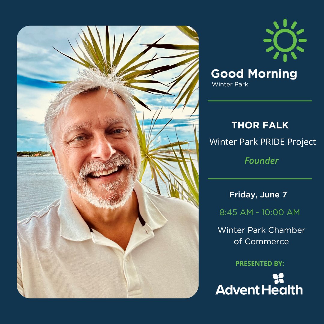 Join us for Good Morning Park on Friday, June 7, featuring Thor Falk, Founder of the Winter Park PRIDE Project. He will share how to find your Diversity, Equity, and Inclusion mindset to further develop leadership skills. 

Register to attend at winterpark.org/events/details…