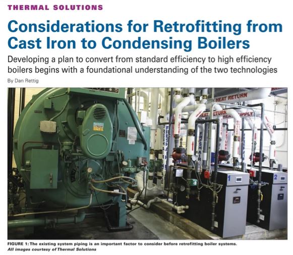ABMABoiler's tweet image. Considerations for retrofitting from cast iron to condensing boilers. Learn more about this topic by checking out #ThermalSolutions&apos; article in our Spring 2024 issue of #TodaysBoiler magazine at zurl.co/1Ygt