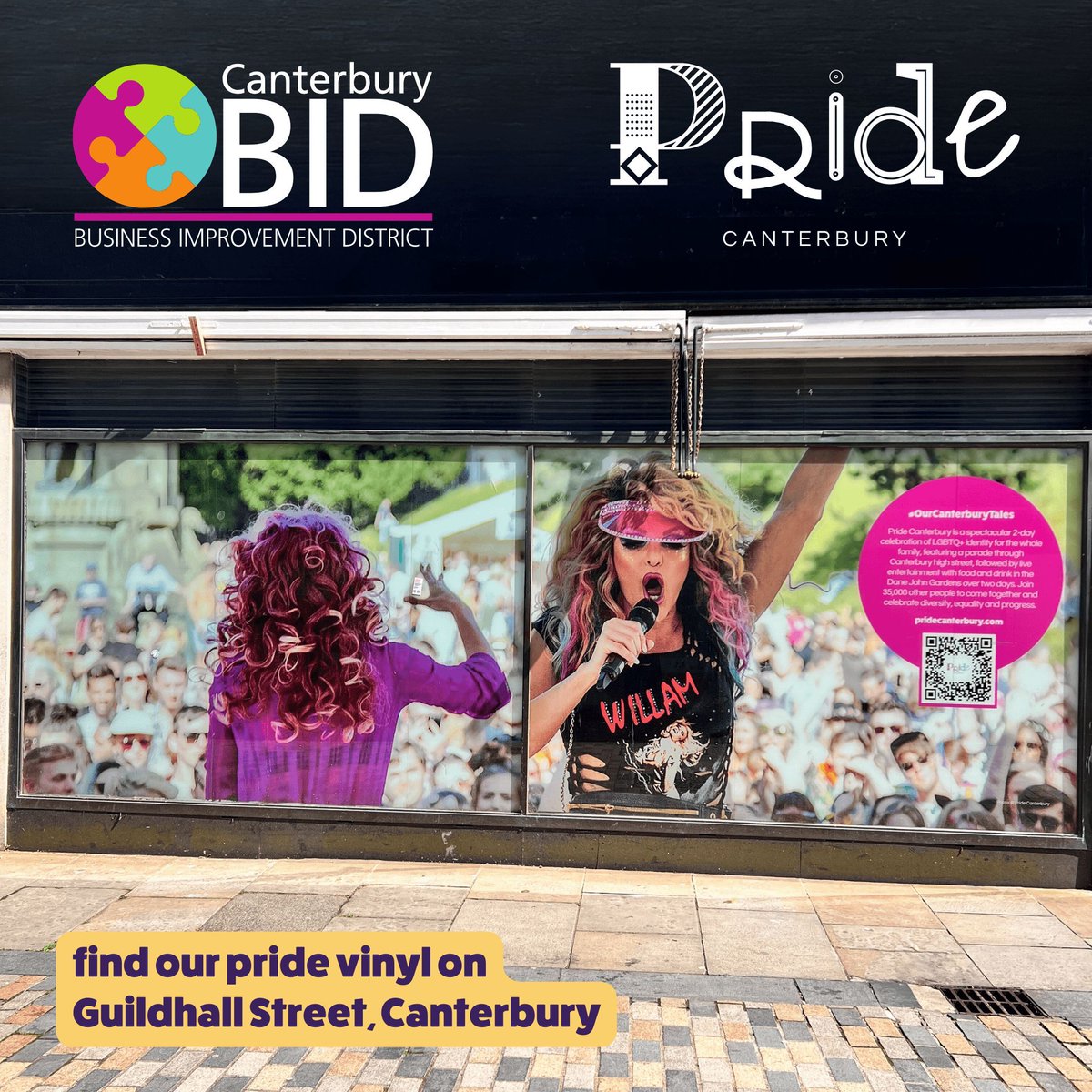 over the last 4 years, the Canterbury BID has battled to protect our Pride window vinyl on Guildhall Street, which has been targeted 3 times + lead to police prosecution. Together we will continue to protect it + the important statement it makes, right in the heart of our city ❤️