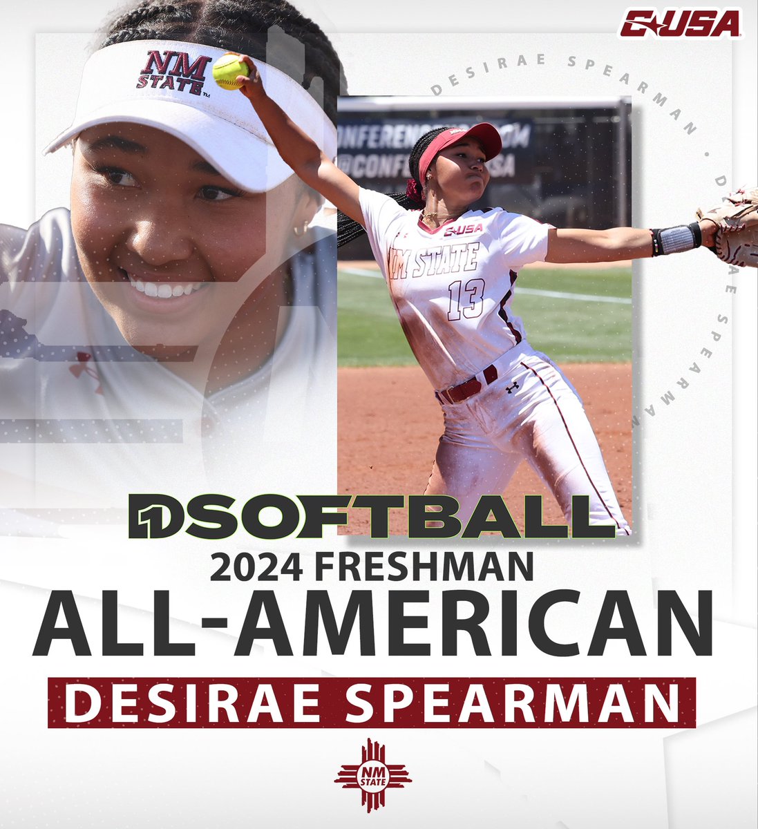 NMStateSoftball's tweet photo. 𝐃𝟏 𝐒𝐎𝐅𝐓𝐁𝐀𝐋𝐋 𝐀𝐋𝐋-𝐀𝐌𝐄𝐑𝐈𝐂𝐀𝐍 🤩

Freshman Team (UTL) | Desirae Spearman 👏

#AggieUp https://t.co/GeovZWRh7X